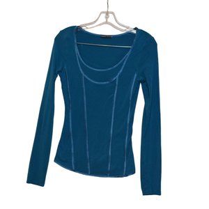 OGGI (R) Collection Blue Active Apparel Silky Long Sleeves Bodysuit Women  (X)M